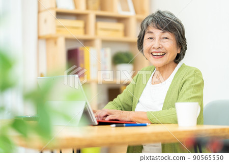 Senior woman using a computer 90565550