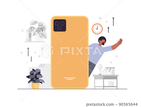 african american man waving hand near smartphone social media network online communication concept 90565644