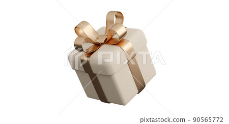 Realistic white paper gift box with golden ribbon bow. Concept of abstract holiday, birthday or wedding present or surprise. 3d high quality isolated render Realistic white paper gift box with golden ribbon bow. Concept of abstract holiday, birthday or wedding present or surprise. 3d high quality isolated render 90565772