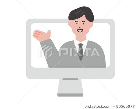 Illustration of a man explaining online Illustration of a man explaining online 90566077