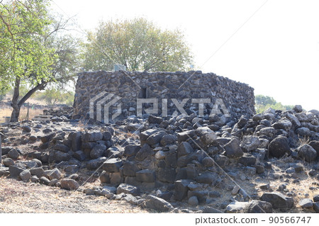 the ruins of a large Byzantine monastery Kursi on the shores of Lake Tiberias, on the western slope of the Golan Heights. 90566747