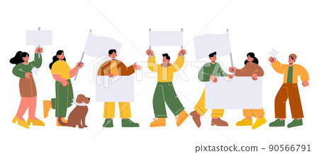 People with blank banners on protest demonstration 90566791