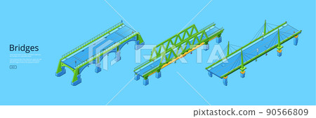 Bridges isometric web banner, city infrastructure 90566809