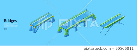 Bridges isometric banner with city architecture 90566811