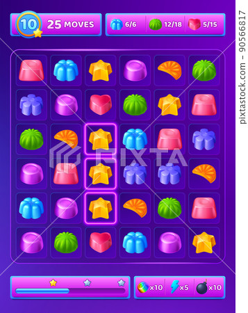 Match 3 game background with cute candy icons 90566817