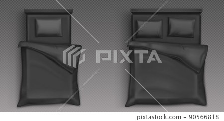 Single and double beds with black linen top view 90566818