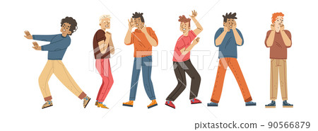 Men characters scared, afraid, terrified Men characters scared, afraid, terrified 90566879