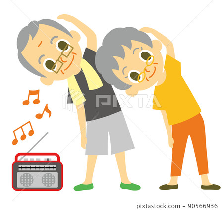 老夫婦無線電健美操白色背景 90566936