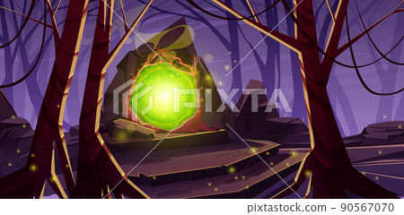 Magic portal in forest on top of stone stairs 90567070