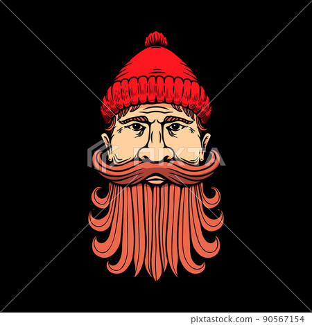 Illustration of lumberjack head in engraving style. Design element for logo, label, emblem, sign, badge. Vector illustration 90567154