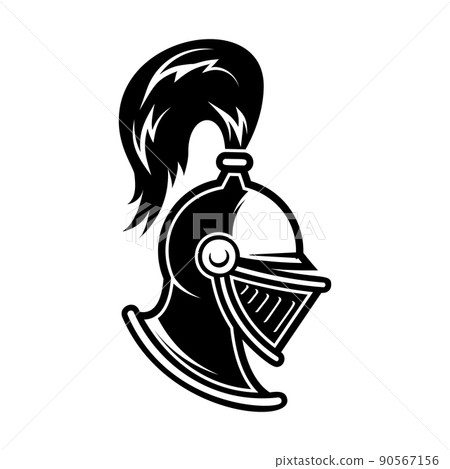 Illustration of knight helmet in engraving style. Design element for logo, label, emblem, sign. Vector illustration Illustration of knight helmet in engraving style. Design element for logo, label, emblem, sign. Vector illustration 90567156