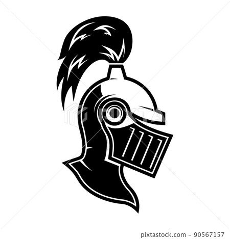 Illustration of knight helmet in engraving style. Design element for logo, label, emblem, sign. Vector illustration Illustration of knight helmet in engraving style. Design element for logo, label, emblem, sign. Vector illustration 90567157