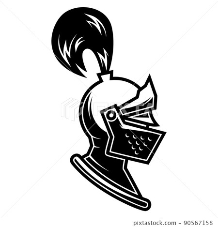 Illustration of knight helmet in engraving style. Design element for logo, label, emblem, sign. Vector illustration Illustration of knight helmet in engraving style. Design element for logo, label, emblem, sign. Vector illustration 90567158