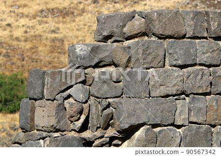 the ruins of a large Byzantine monastery Kursi on the shores of Lake Tiberias, on the western slope of the Golan Heights. 90567342