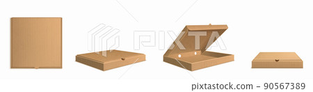 Brown cardboard pizza box 3d realistic vector Brown cardboard pizza box 3d realistic vector 90567389