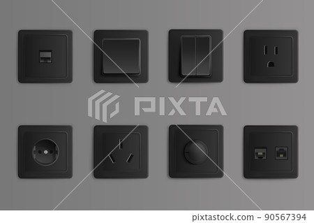 Electric sockets and switches on wall Electric sockets and switches on wall 90567394