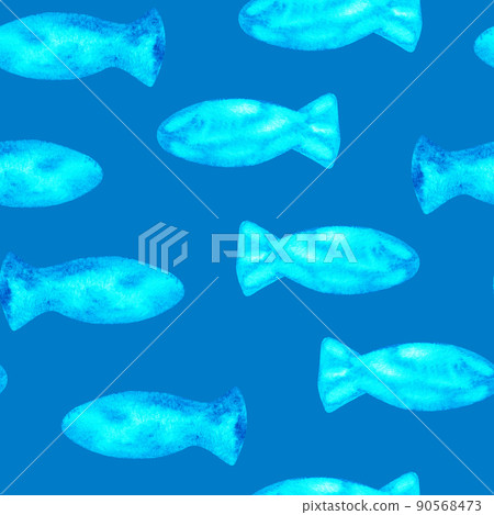 Seamless fish pattern. Watercolor illustration. Isolated on a blue background. Seamless fish pattern. Watercolor illustration. Isolated on a blue background. 90568473