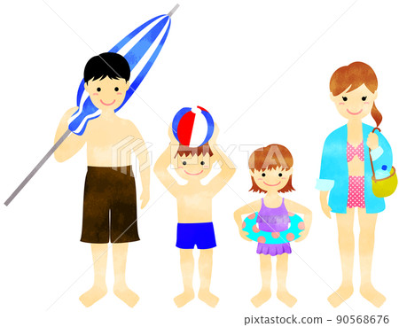 Illustration of a family going out to a textured sea bath 90568676