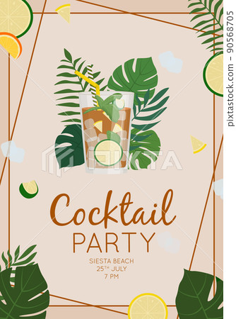 Summer alcoholic drink, tropical cocktail. Long island. Beach party concept. Beautiful greeting card, invitation for summer party. Flat vector illustration Summer alcoholic drink, tropical cocktail. Long island. Beach party concept. Beautiful greeting card, invitation for summer party. Flat vector illustration 90568705