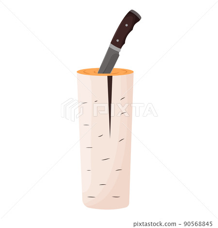 Wood log with a knife isolated on white background. Textured detailed clipart, boulder. Flat vector illustration 90568845