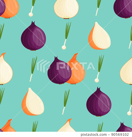 Cute onion seamless pattern. Flat vector illustration 90569102