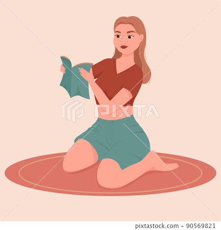 Woman reading book. Distance studying. Read more book concept. Flat vector illistration 90569821