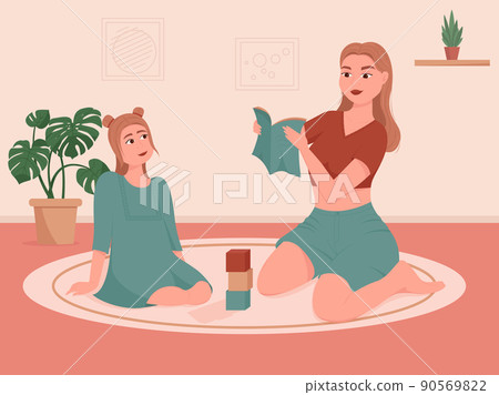 Mother reading an interesting book to her daughter. Mothers day, motherhood. Read more book concept Mother reading an interesting book to her daughter. Mothers day, motherhood. Read more book concept 90569822