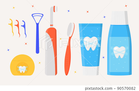 Set of mouth cleaning tools. Various toothbrushes, toothpaste, tongue brush, dental floss, mouthwash. Dental hygiene Set of mouth cleaning tools. Various toothbrushes, toothpaste, tongue brush, dental floss, mouthwash. Dental hygiene 90570082