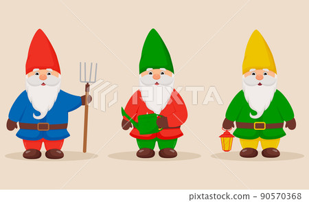 Set of cute little gnomes. Garden gnomes 90570368