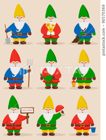 Set of cute little gnomes. Garden gnomes 90570369