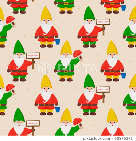 Cute little gnomes seamless pattern. Garden gnomes Cute little gnomes seamless pattern. Garden gnomes 90570371