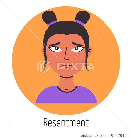 Female character with an offended face. Facial expression. Young woman feeling. Beautiful woman portrait. Woman avatar, emoji Female character with an offended face. Facial expression. Young woman feeling. Beautiful woman portrait. Woman avatar, emoji 90570401