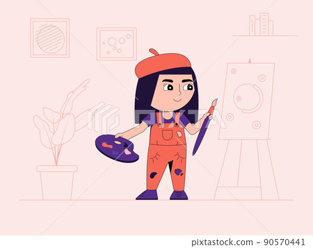 Artist with brushes and palette. Woman paints... - Stock Illustration ...