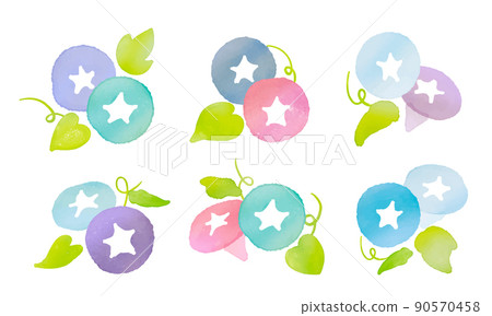 Watercolor. Asagao frame with a watercolor touch. Gradation color morning glory vector illustration. Watercolor. Asagao frame with a watercolor touch. Gradation color morning glory vector illustration. 90570458