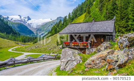 Idyllic alpine farm house and pasture 90570523