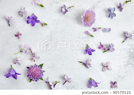 Lilac flower pattern background top view, flat lay. 90570528