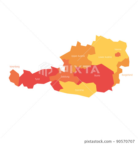 States of Austria. Map of regional country administrative divisions. Colorful vector illustration 90570707