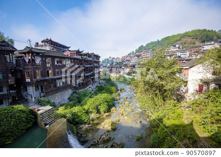 Street view local in Furong Ancient Town (Furong Zhen, Hibiscus Town), China. Furong Ancient Town is famous tourism attraction place. Street view local in Furong Ancient Town (Furong Zhen, Hibiscus Town), China. Furong Ancient Town is famous tourism attraction place. 90570897