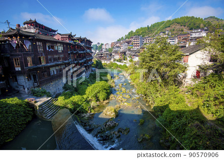 Street view local in Furong Ancient Town (Furong Zhen, Hibiscus Town), China. Furong Ancient Town is famous tourism attraction place. 90570906