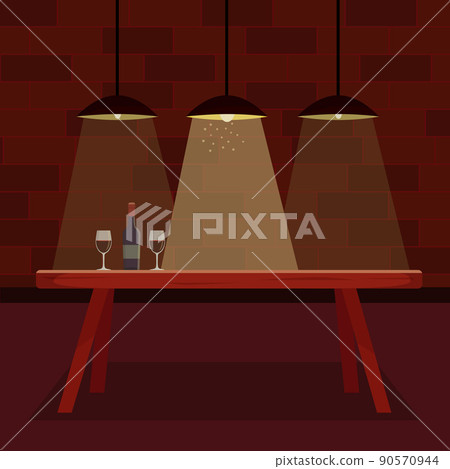 Wine bottle with glasses on a wooden table 90570944