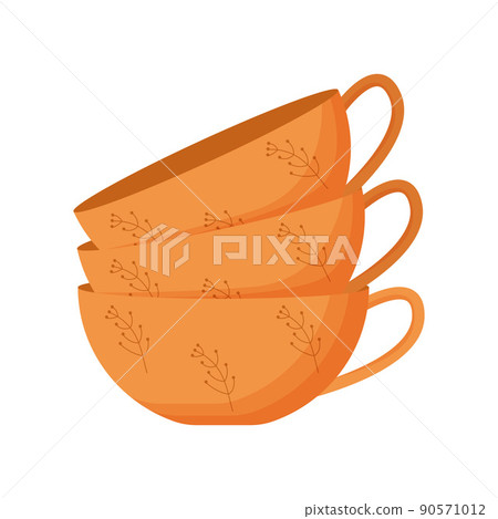 Ceramic kitchenware. Cute handmade ceramic mugs. Kitchen tools, pottery. Flat vector illustration Ceramic kitchenware. Cute handmade ceramic mugs. Kitchen tools, pottery. Flat vector illustration 90571012