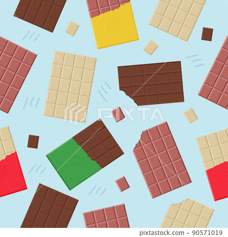 Dark, milk and white chocolate bar in an open package seamless pattern Dark, milk and white chocolate bar in an open package seamless pattern 90571019