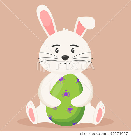 Cute Easter bunny with an Easter egg in its paws. Easter concept 90571037