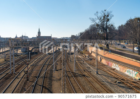 Landscape of the railway station, railway and line. Gdansk Landscape of the railway station, railway and line. Gdansk 90571675