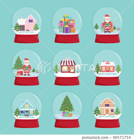 Set of snow globes with a town. Winter... - Stock Illustration ...