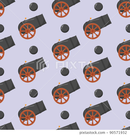 Ancient cannon seamless pattern. Flat vector illustration Ancient cannon seamless pattern. Flat vector illustration 90571932