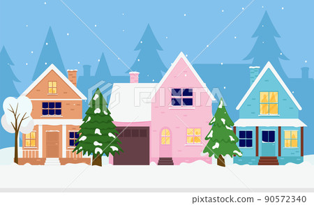 Family house. Merry Christmas winter. Christmas street Family house. Merry Christmas winter. Christmas street 90572340