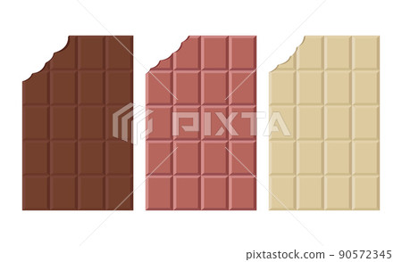 Set of dark, milk and white chocolate bar on white background. Flat vector illustration Set of dark, milk and white chocolate bar on white background. Flat vector illustration 90572345