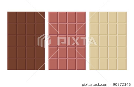 Set of dark, milk and white chocolate bar on white background. Flat vector illustration Set of dark, milk and white chocolate bar on white background. Flat vector illustration 90572346