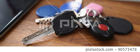 Bundle of car remote keys and keys from home and buzzer Bundle of car remote keys and keys from home and buzzer 90573478